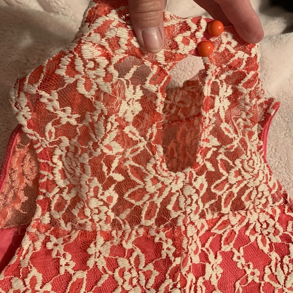 Hot Pink Dress with Cream Lace Overlay - Picture 3 of 4